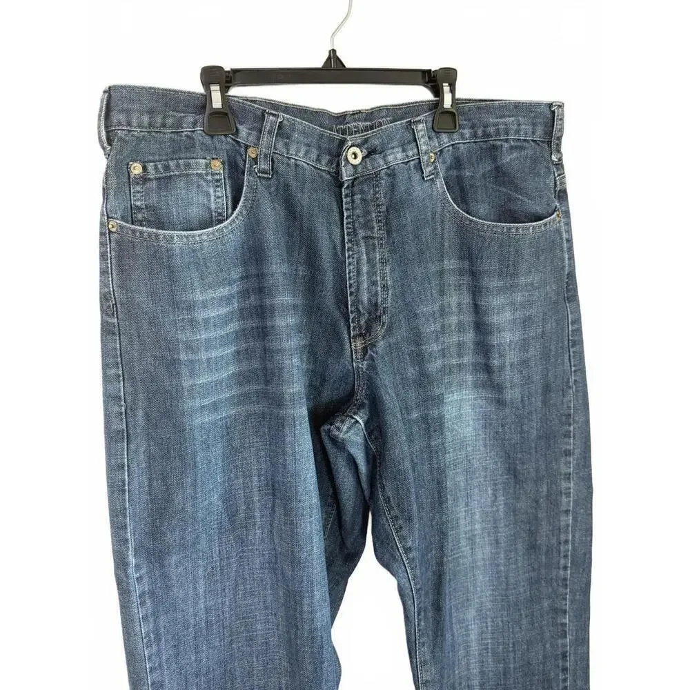 Attention Jeans Mens 36x30 Blue Straight Leg Medium Wash Denim Button Flap Back